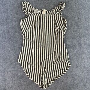 Episode Carolyn Wight Freeman Bodysuit 6 Black White Striped Viscose Snap Crotch